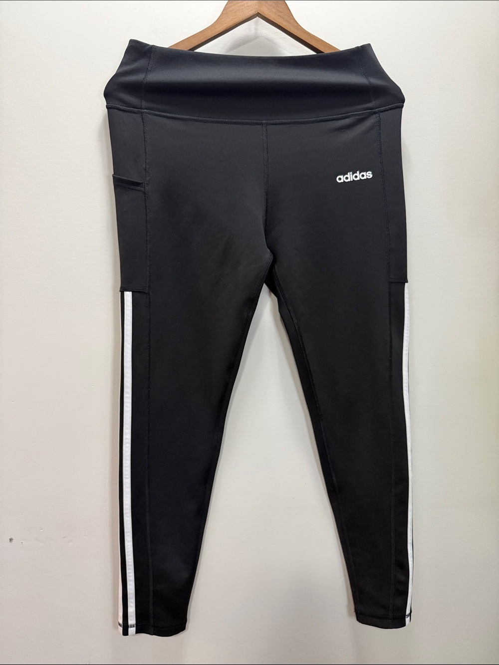 Adidas Women’s Black Leggings with White Side Stripes Size Large